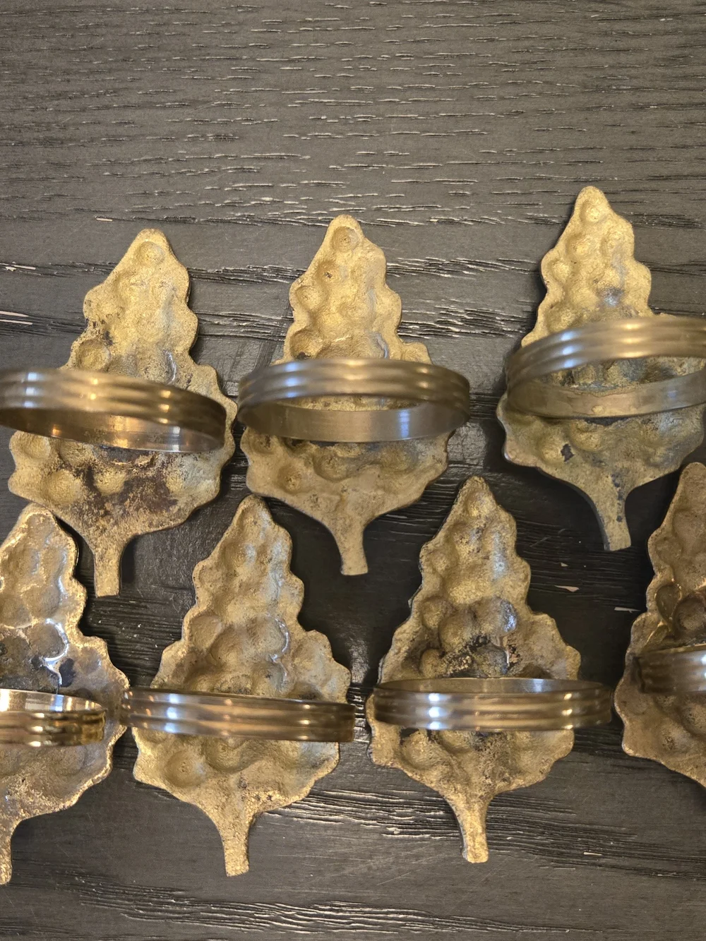 Vintage Brass Grape Cluster Napkin Rings - Set of 7